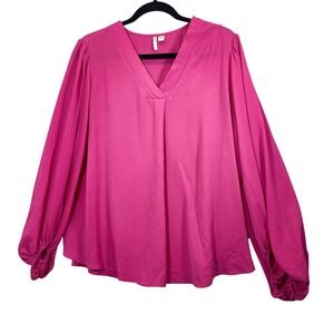 East. 1946 Pink Textured V Neck Long‎ Sleeve Peasant Blouse Plus Size 14 16W